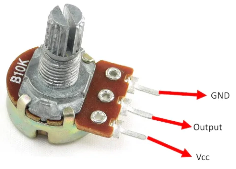 Diagrama de conexión de un potenciómetro y un servomotor